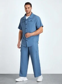 Manfinity Homme Men Plus Flap Detail Shirt & Pants Without Tee - Dusty Blue - View 5