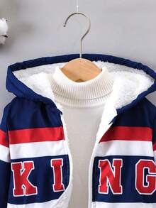 男小童1入組字母圖案撞色加絨內裏連帽夾克 - 彩色 - 查看 3