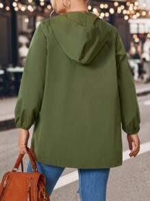 SHEIN LUNE 加拉鍊連帽外套 - 軍綠色 - 查看 2