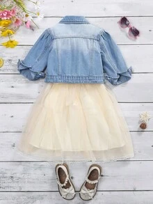 Baby Girl 1pc Ripped Flap Detail Denim Jacket - Medium Wash - View 2