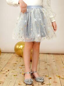 女小童星星網紗覆蓋半身裙適用於聖誕 - 灰色 - 查看 5