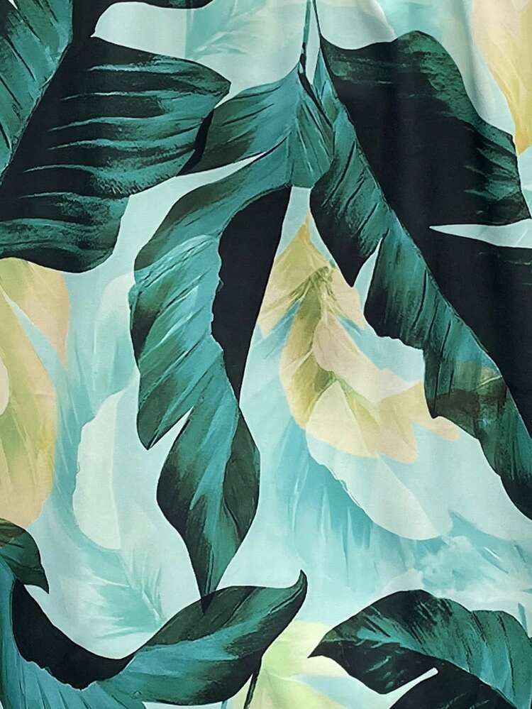 Plus Allover Print Lantern Sleeve Blouse