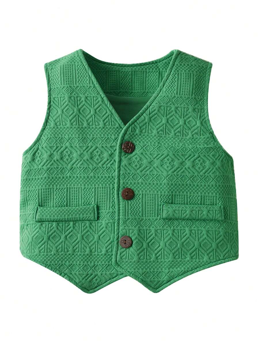 Chàng trai trẻ Nút phía trước Áo khoác vest - màu xanh lá - Xem 1