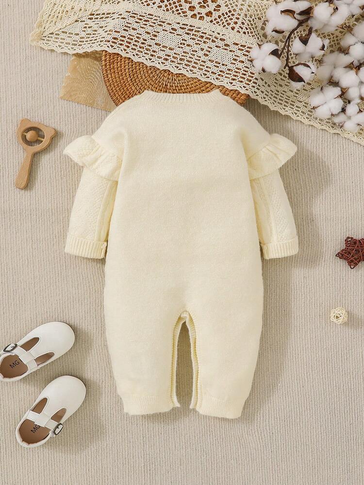 Baby Girl Ruffle Trim Cable Knit Jumpsuit