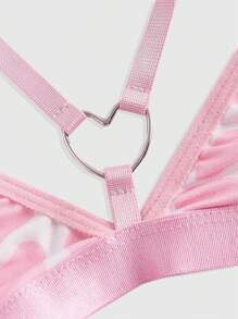 ROMWE Kawaii Heart Ring Linked Harness Lingerie Set - Multicolor - View 4