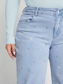 大碼高腰牛仔喇叭褲 - 淺色水洗藍 - 查看 6