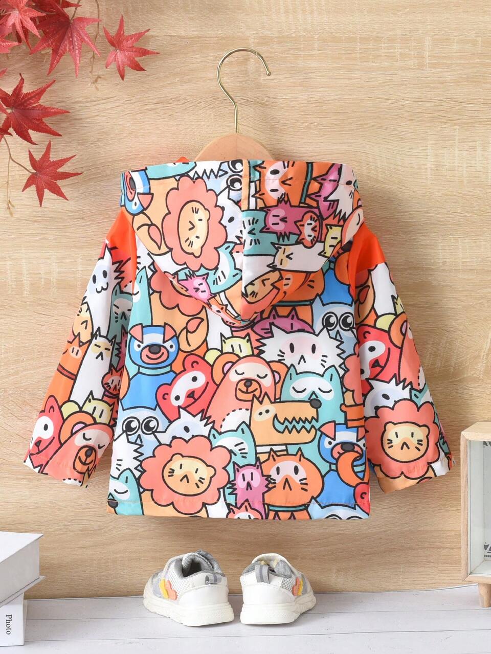 Baby Boy Cartoon & Letter Graphic Hooded Coat