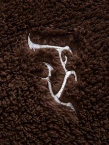 Manfinity Homme 男士圖案刺繡袋鼠口袋毛絨帽衫 - 棕色 - 查看 6