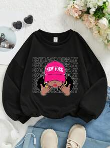 SHEIN Chica preadolescente 1 pieza Sudadera con estampado de letra y figura de hombros caídos con forro térmico