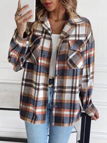 SHEIN Unity Áo khoác có túi trễ vai in họa tiết kẻ sọc - Nhiều màu - Xem 1