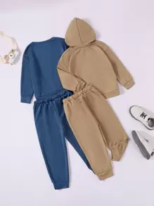 SHEIN Leap Crew Young Boy 2sets Letter Graphic Hoodie & Drawstring Waist Sweatpants - Multicolor - View 2