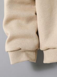 SHEIN 男嬰字母貼布加絨內裏拉鏈開襟連帽保暖夾克和運動褲 - 米色 - 查看 9