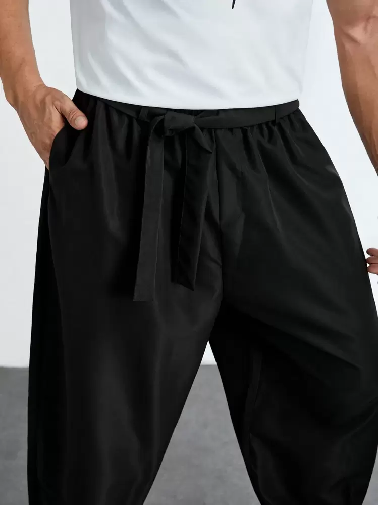 Manfinity Homme Pantalones casuales sueltos de unicolor para hombres de talla grande - Negro - Añade 5