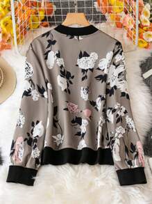 SHEIN LUNE 加花卉印花拉鍊飛行員夾克 - 彩色 - 查看 2