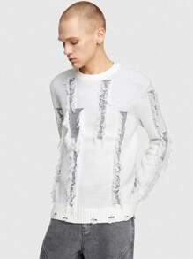 ROMWE MEN Street Life Guys Ripped Frayed Trim Sweater - Multicolor - View 4