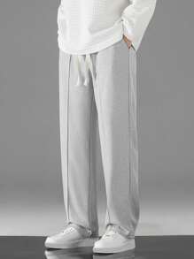 男士休闲抽绳直筒裤，秋季款 - 淺灰色 - 查看 3