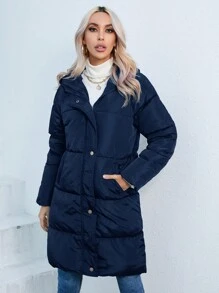Aveloria Zip Up Snap Button Hooded Padded Padded Coat Clothes Winter - Navy Blue - View 6
