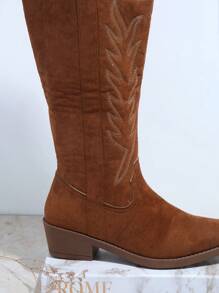 SHUZIA Faux Leather Pointy Toe Side Zipper Boots - Brown - View 3
