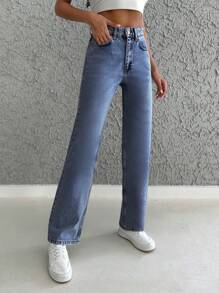 RueChic 女士直腳牛仔褲 - 藍色 - 查看 3