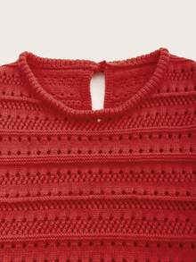 Solid Pointelle Knit Sweater Vest - Red - View 3