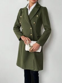 SHEIN Clasi Áo khoác đôi có cổ ve áo - xanh quân đội - Xem 5