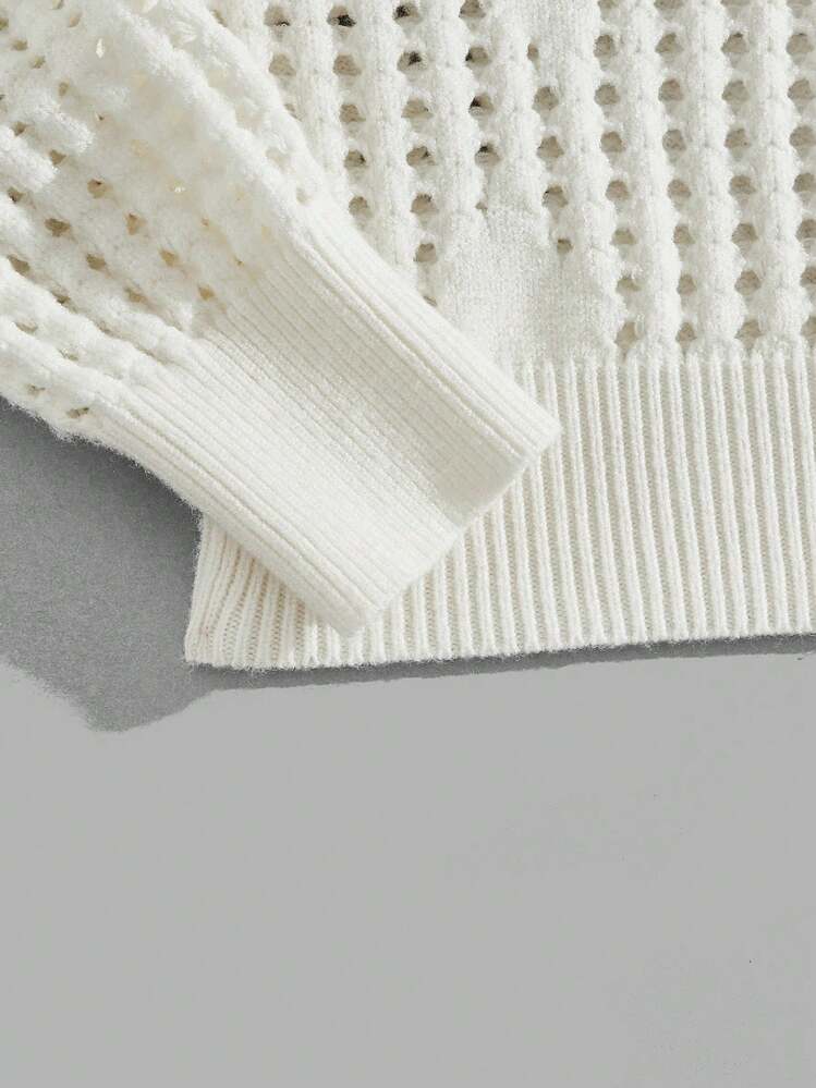 ROMWE MEN Street Life Rapazes Sólido Padrão De Estrela Malha Aberta Suéter - Branco - Ver 3