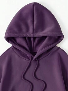 SHEIN Essnce Kangaroo Pocket Drawstring Thermal Lined Hoodie - Purple - View 3