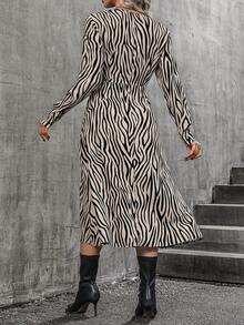 SHEIN Clasi Zebra Striped Print Twist Front Wrap Hem Dress - Black and White - View 2