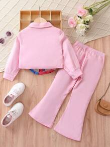 SHEIN Young Girl Figure Graphic Shirt & Flare Leg Pants