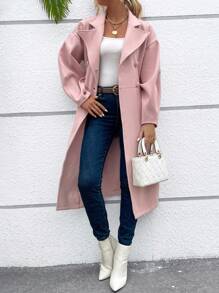 SHEIN Clasi 西裝領落肩袖褶皺細節花呢外套 - 粉色 - 查看 6