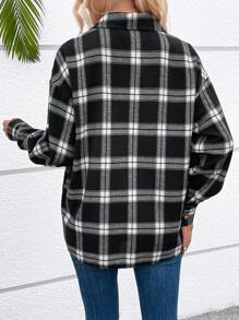 SHEIN Essnce 格子印花落肩襯衫 - 黑與白 - 查看 3