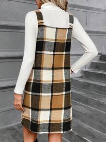 SHEIN LUNE 格紋印花雙口袋背帶洋裝無毛衣 - 彩色 - 查看 2