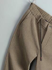 Men Drawstring Waist Corduroy Pants - Khaki - View 5