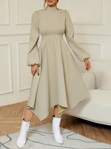 Aveloria 小高領燈籠袖手帕下擺洋裝