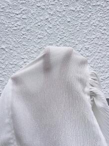 Chiquease Contrast Lace Lantern Sleeve Ruffle Hem Dress - White - View 6