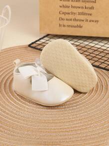 1雙女童彎結設計帶彈力帶平底鞋，適用於春夏季節 - 米色 - 查看 4