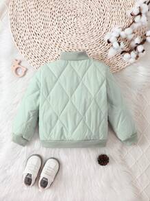 Young Boy Slogan Patched Detail Quilted Bomber Jacket - Green - View 2