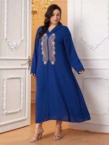 Al Najma 大碼花卉刺繡連帽洋裝 - 藍色 - 查看 4