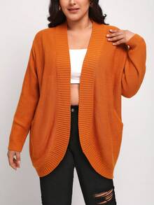 Mindsi Plus Size Solid Casual Design Cardigan - Orange - View 4