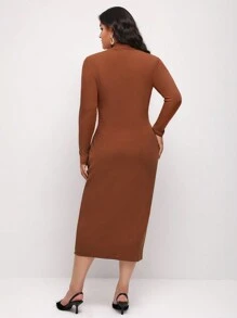 Dusk2Dawn 设计师加大剪裁前身紧身优雅连衣裙，适合度假 - 棕色 - 查看 2