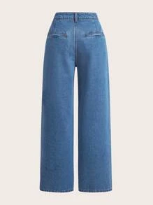 SHEIN MOD 素色闊腿牛仔褲 - 中等水洗藍 - 查看 2