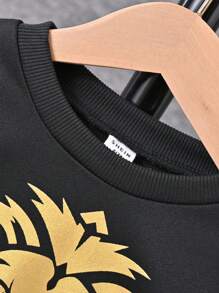 Young Boy Lion Print Sweatshirt & Sweatpants - Black - View 7