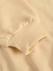 SHEIN LUNE 大码休闲简约卡通印花女式运动衫，适合秋冬季 - 卡其色 - 查看 5