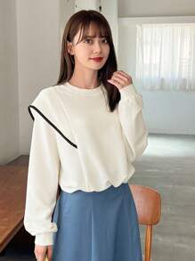 FRIFUL 撞色鑲邊落肩運動衫 - 白色 - 查看 8