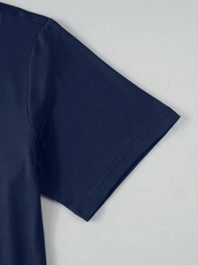 Manfinity Homme 男士字母圖案弧形下擺T恤 - 藏蓝色 - 查看 6