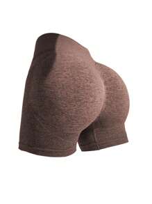 Gameset SHEIN Sport Wide Waistband Sports ShortsWomen Sweat Short, Gym Short, Biker Short - Coffee Brown - View 6