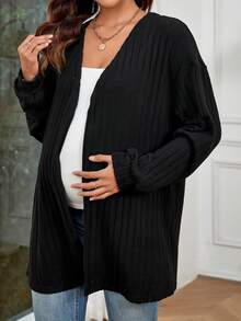 SHEIN Maternity Drop Shoulder Open Front Coat - Black - View 3