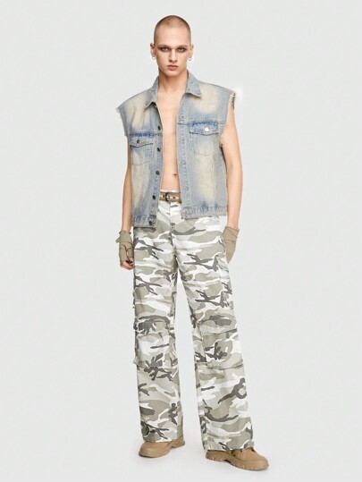 Grunge Punk Homme Jean Droit Imprimé Camouflage
