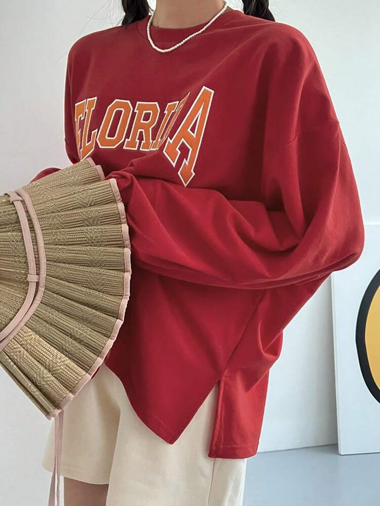 Letter Graphic Drop Shoulder Oversized Pullover,Fall Clothes Sweatshirt