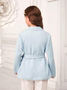 SHEIN Cô gái Tween 1 Miếng Đôi ngực Nút ven áo - Màu xanh nhạt - Xem 3